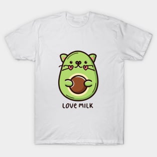 Love Milk Avocat - Whimsical Cat in Avocado Shape T-Shirt